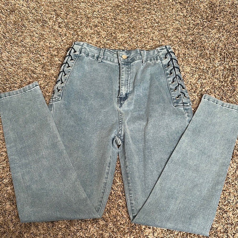 Women's Blue Lace-Up Jeans